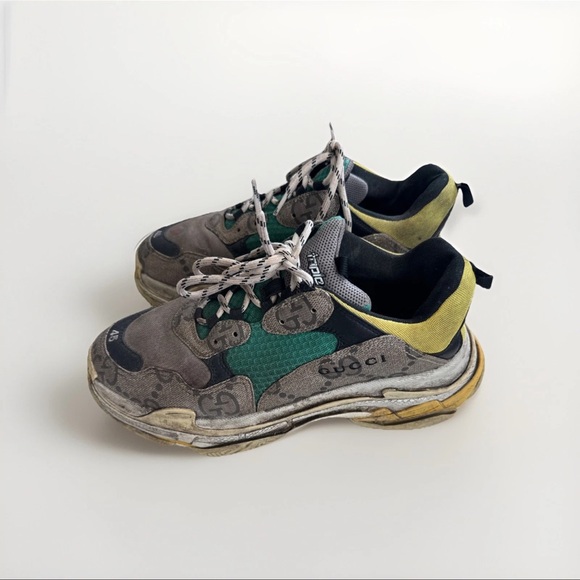 Gucci x Balenciaga The Hacker Project Triple S Sneakers Green/Brown Size 45 - Picture 1 of 4